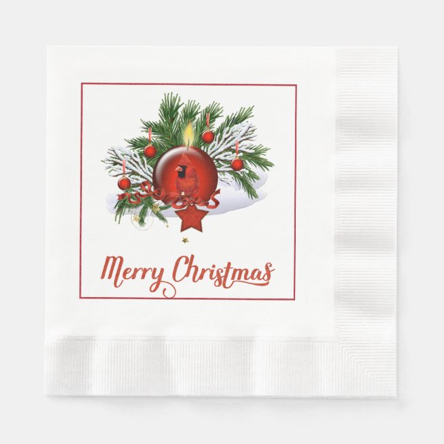 Red Kardinal Weihnachtsbuch Napkin Serviette (Vorderseite)