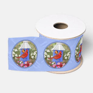 Red Kardinals Bird House Flower Garden Blue Ripsband
