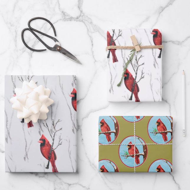 Red Kardinals Holiday Geschenkpapier Set (Vorderseite)