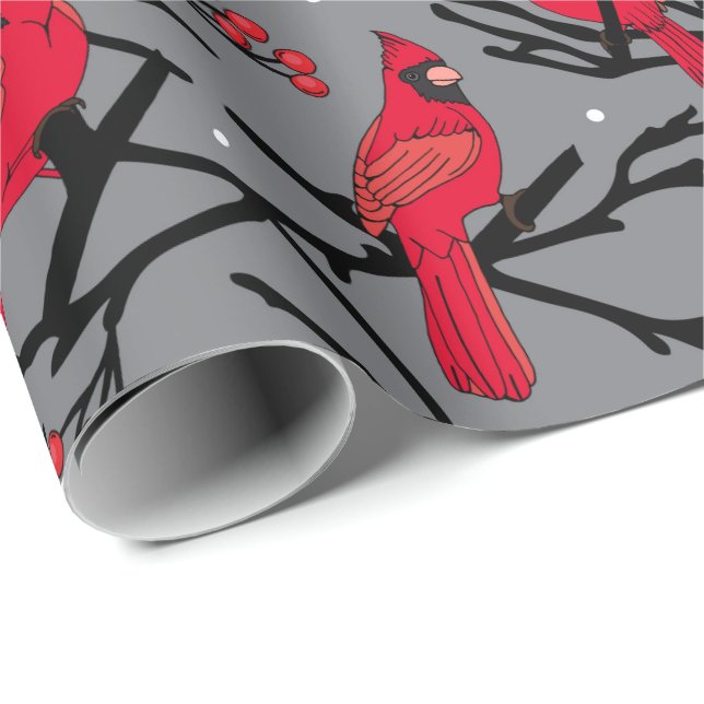 Red Kardinals Pattern Winter Woodland Weihnachten Geschenkpapier (Rolleneckpunkt)
