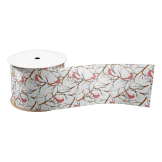 Red Kardinals Snowy Tree Pattern Weihnachtsband Satinband