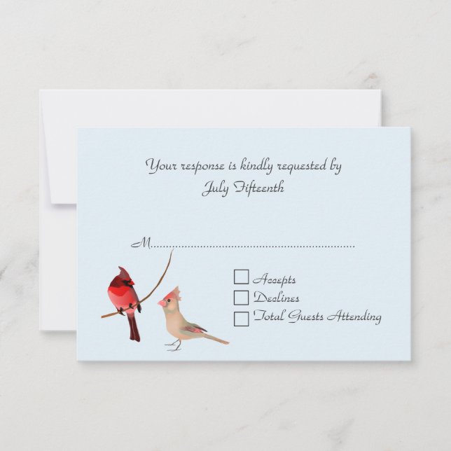 Red Kardinals Wedding RSVP Card (Vorderseite)