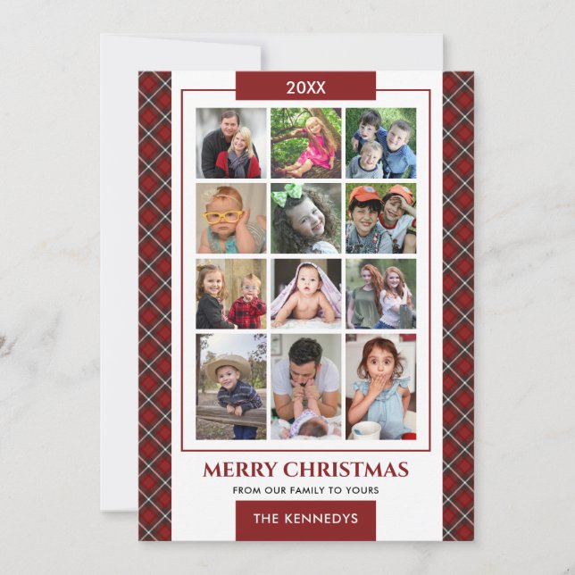 Red Kariert 12 Family Foto Collage Weihnachten (Vorderseite)