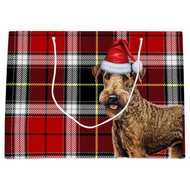 Red Kariert Airedale Terrier Dog Holiday Große Geschenktüte (Vorderseite)