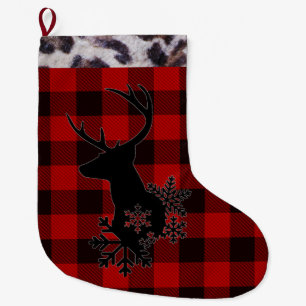Red Kariert Animal Trim Reindeer Weihnachtsweihnac Großer Weihnachtsstrumpf