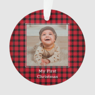 Red Kariert Baby Foto Erste Weihnachtsfeier Ornament