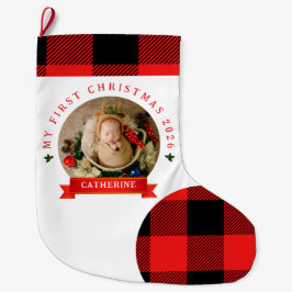 Red Kariert Baby's First Christmas 1 Foto Weihnach Großer Weihnachtsstrumpf