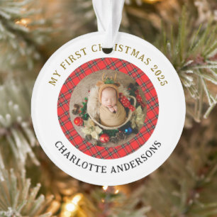 Red Kariert Baby's First Christmas Individuelle Na Ornament