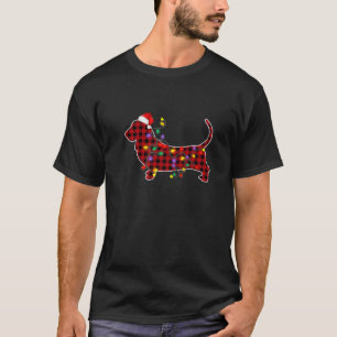 Red Kariert Basset Hound Dog Weihnachten Pajamas X T-Shirt