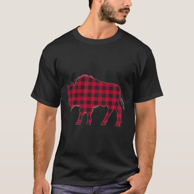 Red Kariert Bison Christmas Matching Buffalo Famil T-Shirt (Vorderseite)