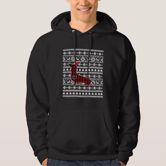 Red Kariert Buffalo Dackel Dog Christmas Pajamas Hoodie (Vorderseite)