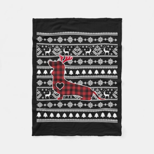 Red Kariert Buffalo Dackel Dog Weihnachten Fleecedecke (Vorderseite)