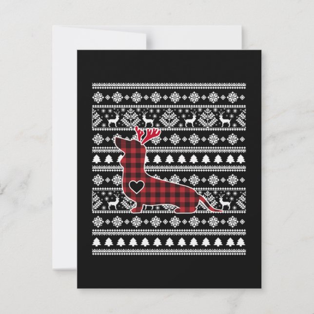 Red Kariert Buffalo Dackel Dog Weihnachten Mitteilungskarte (Vorderseite)