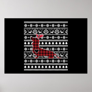 Red Kariert Buffalo Dackel Dog Weihnachten Poster