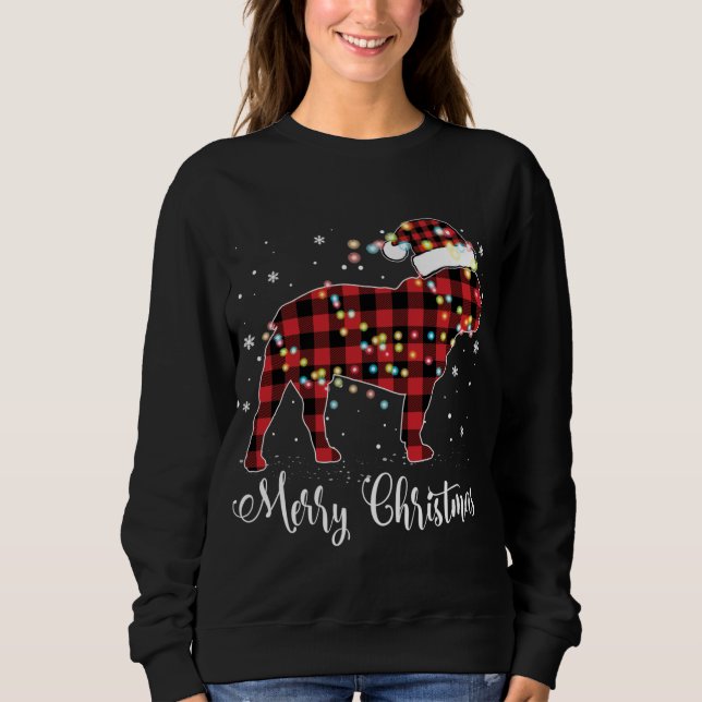 Red Kariert Buffalo French Bulldog Frohe Weihnacht Sweatshirt (Vorderseite)