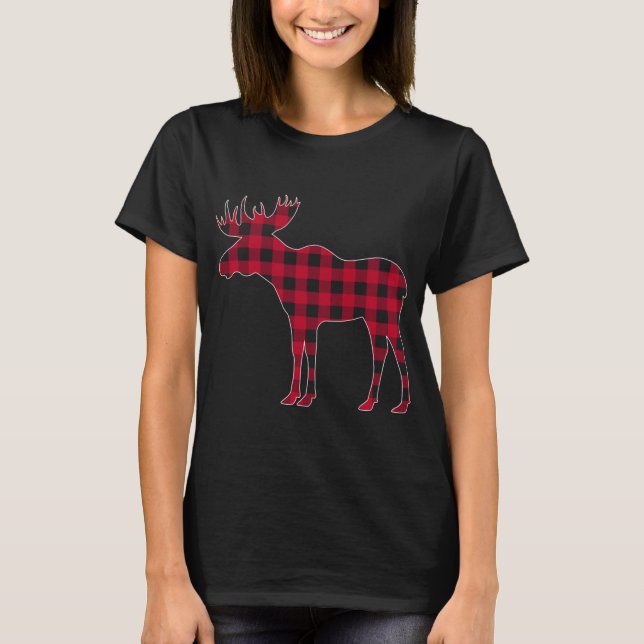 Red Kariert Buffalo Moose Christmas Matching Famil T-Shirt (Vorderseite)
