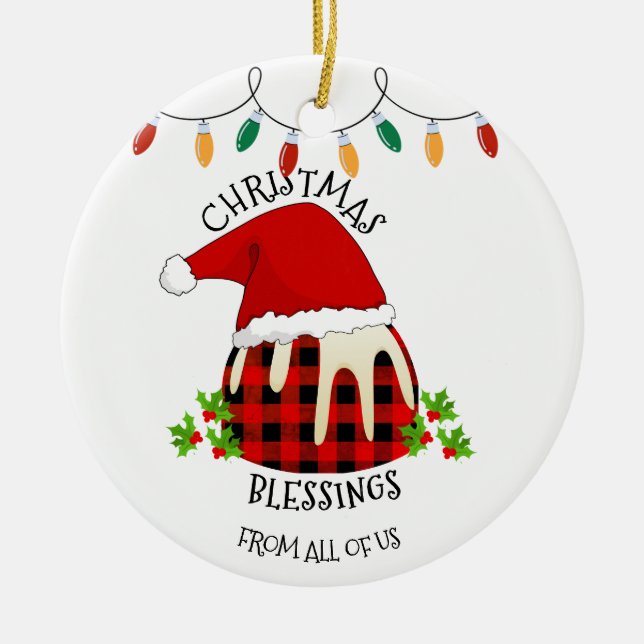 Red Kariert Buffalo Weihnachts Pudding Keramik Ornament (Vorne)