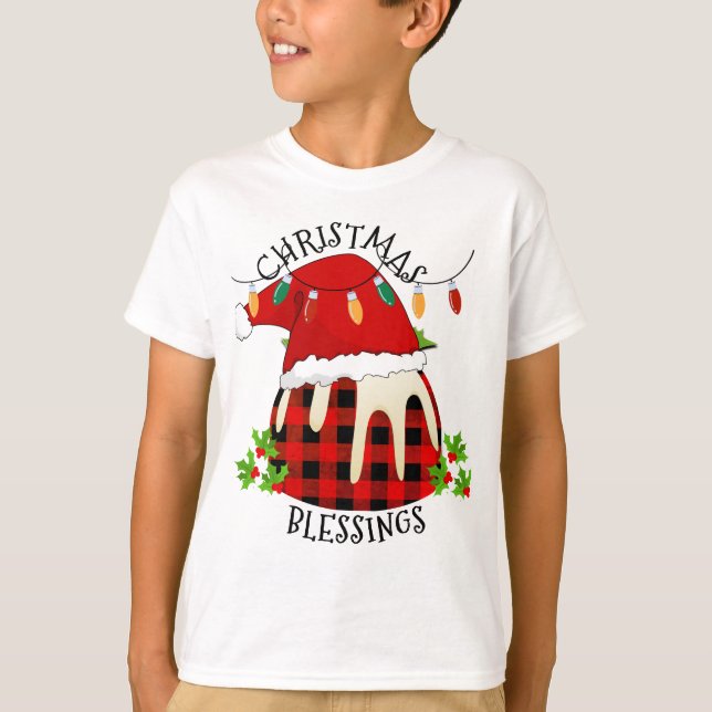 Red Kariert Buffalo Weihnachts Pudding T-Shirt (Vorderseite)