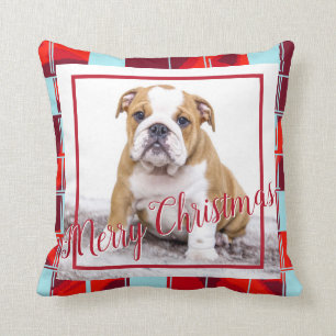 Red Kariert Bulldog Dog Foto Frohe Weihnachten Kissen