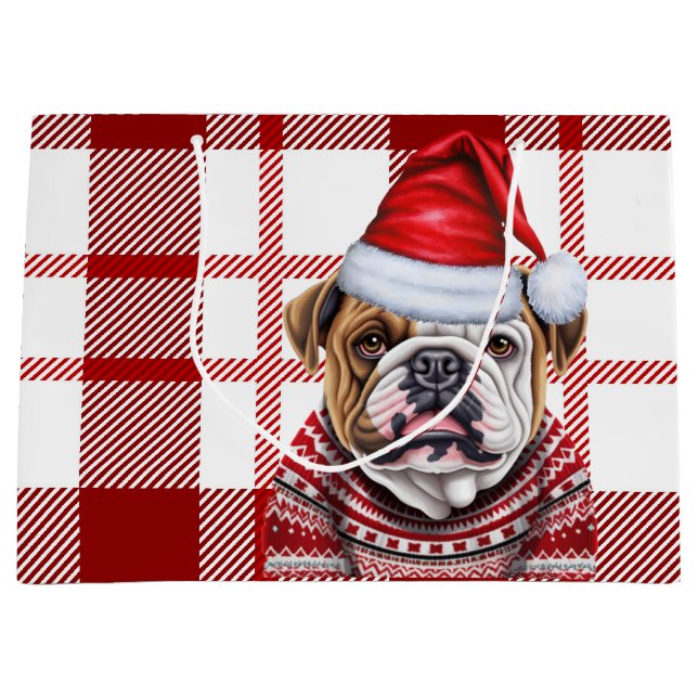 Red Kariert Bulldog Lover Holiday Große Geschenktüte (Vorderseite)