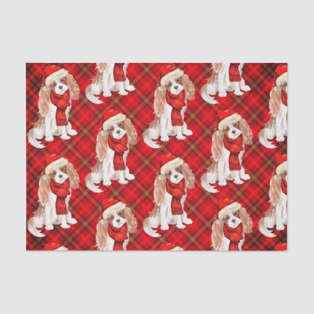 Red Kariert Cavalier King Charles Dog Weihnachten Seidenpapier (Vorderseite)