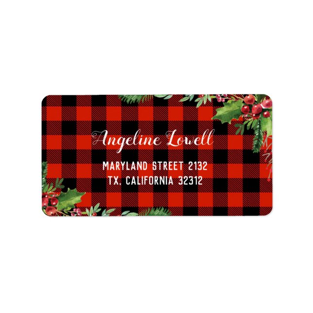 Red Kariert Christmas Address Label Adressaufkleber (Vorne)