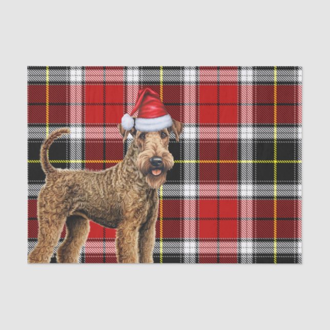 Red Kariert Christmas Airedale Terrier Dog Holiday Seidenpapier (Vorderseite)