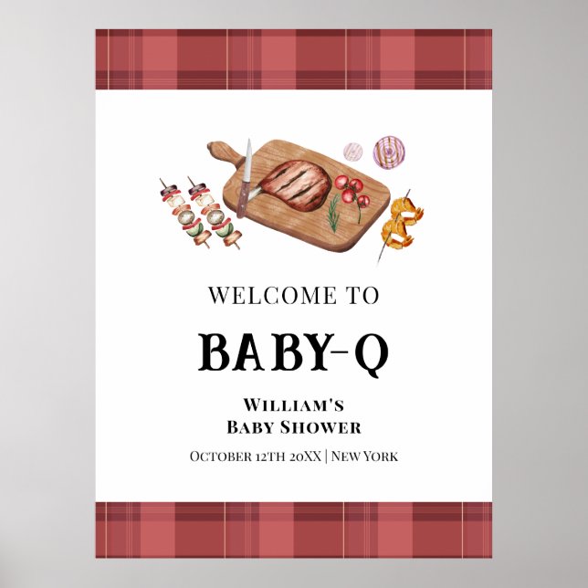 Red Kariert Country Baby Q Baby Dusche Willkommen Poster (Vorne)