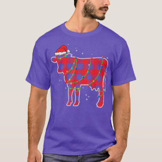 Red Kariert Cow Bull Weihnachtsbeleuchtung Weihnac T-Shirt