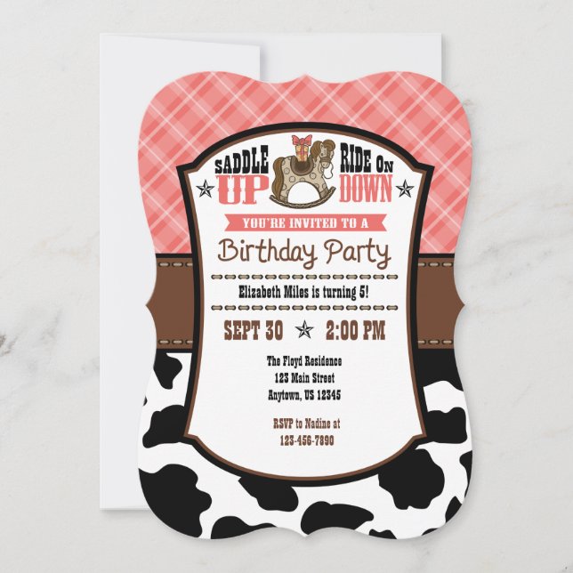 Red Kariert Cowhide Cowboy Birthday Einladung (Vorderseite)