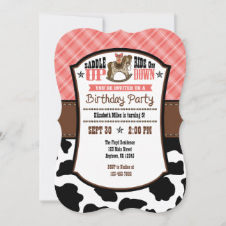 Red Kariert Cowhide Cowboy Birthday Einladung