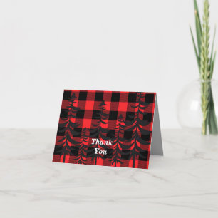 Red Kariert Design Evergreens Silhouette Dankeskarte