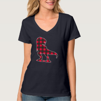 Red Kariert Dinosaur Matching Buffalo Family Pajam T-Shirt