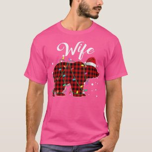 Red Kariert Ehefrau Bear Matching Buffalo Pajama T-Shirt