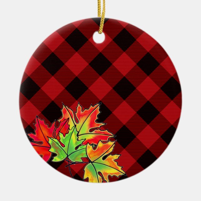 Red Kariert Fall Maple Blätter Landkreis Classic Keramik Ornament (Vorne)