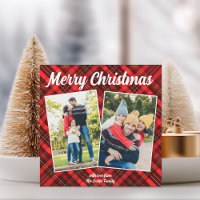 Red Kariert Frohe Weihnachten 2 Foto Magnet Card