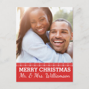 Red Kariert Frory Christmas Mr. & Mrs. Foto Postca Feiertagspostkarte