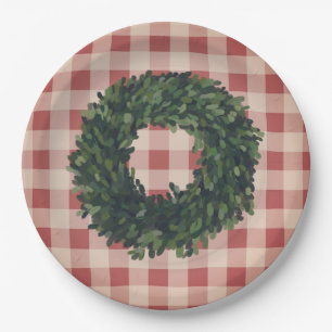 Red Kariert Gingham Wreath Bauernhaus Deco Pappteller