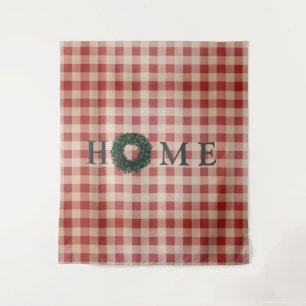 Red Kariert Gingham "Zuhause" Bauernhof Stil Wandteppich