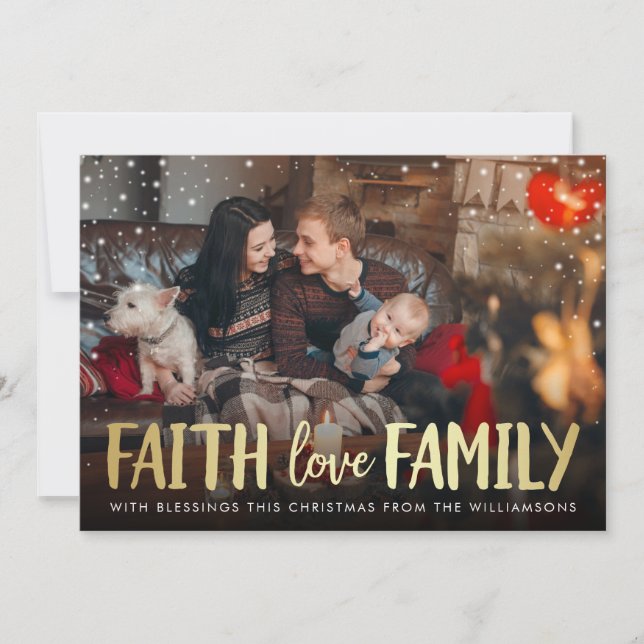 Red Kariert & Gold Faith Liebe Weihnachten Foto (Vorderseite)