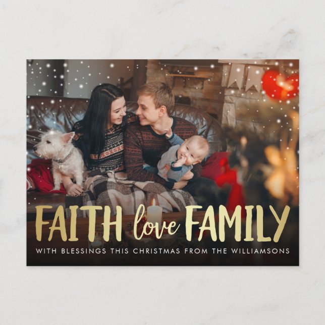 Red Kariert & Gold Faith Liebe Weihnachten Foto (Vorderseite)