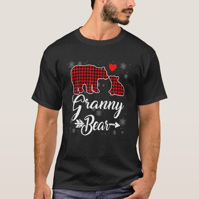 Red Kariert Granny Bear Weihnachts Pajama Matching T-Shirt (Vorderseite)
