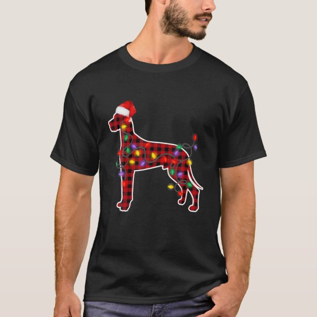 Red Kariert Great Dane Hund Weihnachtsmannmütze We T-Shirt (Vorderseite)