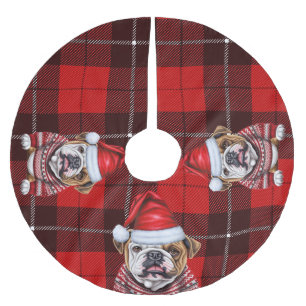 Red Kariert Holiday Bulldog Christmas Polyester Weihnachtsbaumdecke