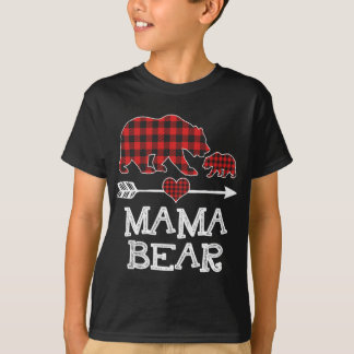 Red Kariert Mama Bear One Cub Matching Buffalo Paj T-Shirt