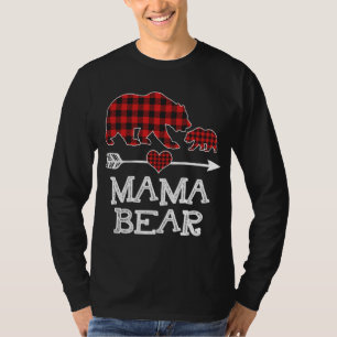 Red Kariert Mama Bear One Cub Matching Buffalo Paj T-Shirt
