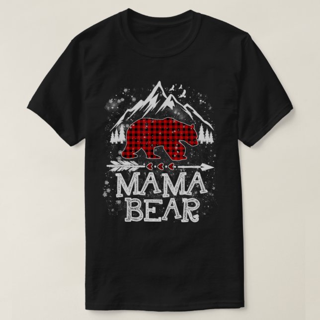 Red Kariert Mama Bear Weihnachtsfeier Pajama Match T-Shirt (Design vorne)