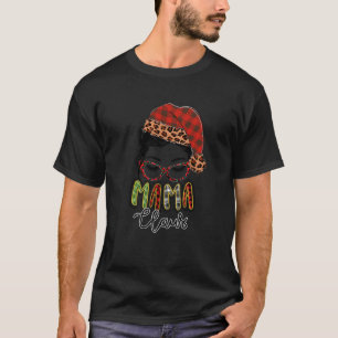 Red Kariert Mama Claus Messy Bun Family Christmas  T-Shirt