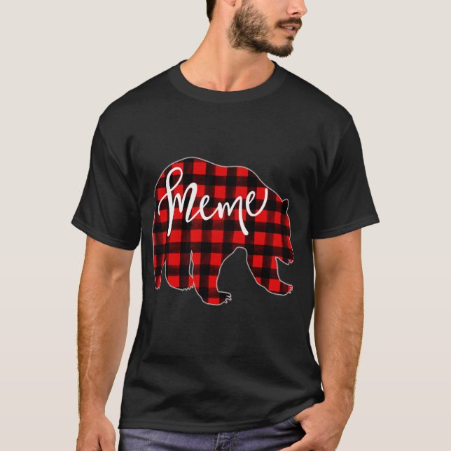 Red Kariert Meme Bear Matching Pajama Buffalo Fami T-Shirt (Vorderseite)
