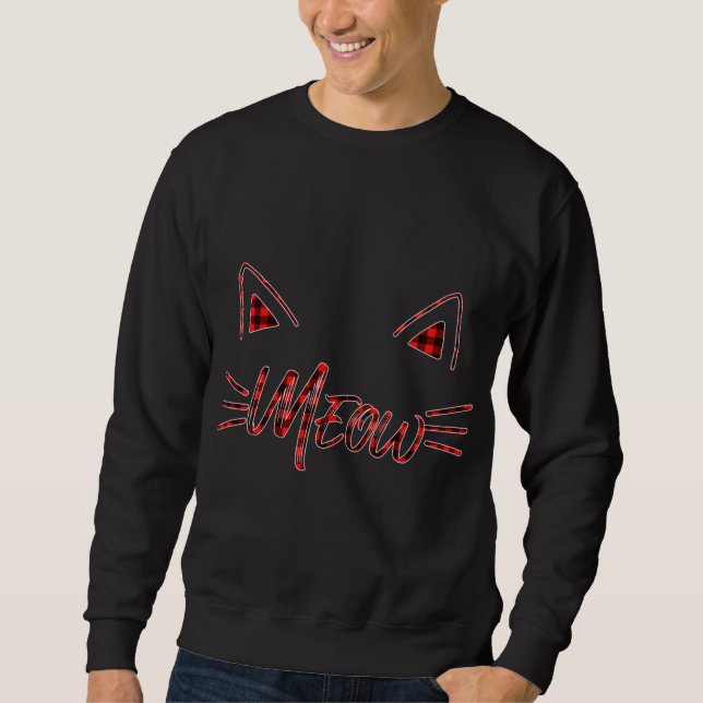 Red kariert Meow Cat Kitten Ears Büffel passend fa Sweatshirt (Vorderseite)